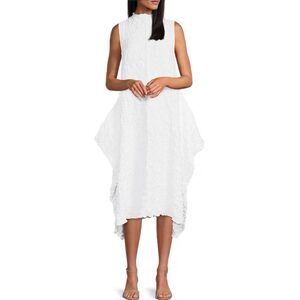 IC Collection Textured Bubble Sleeveless Pocketed Swing Waistless Midi Dress 2X